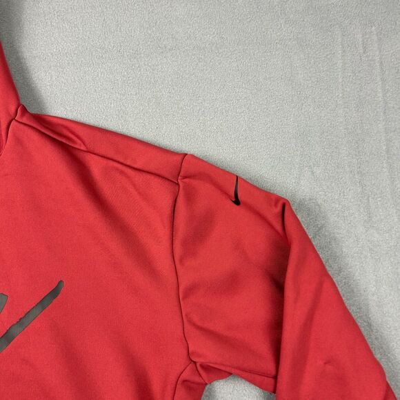 Nike Hoodie Womens Medium Red Script Therma Black Logo Sweatshirt Pullover - Picture 3 of 7